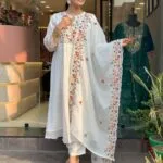 Cotton Floral Print White Suit Set
