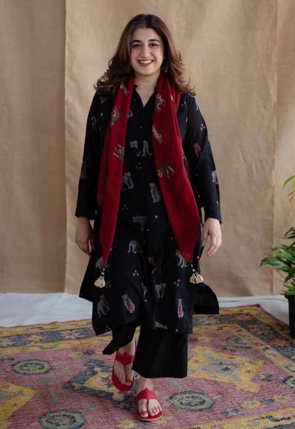 Black Daily Office Wear Kurti Pant With Scarf