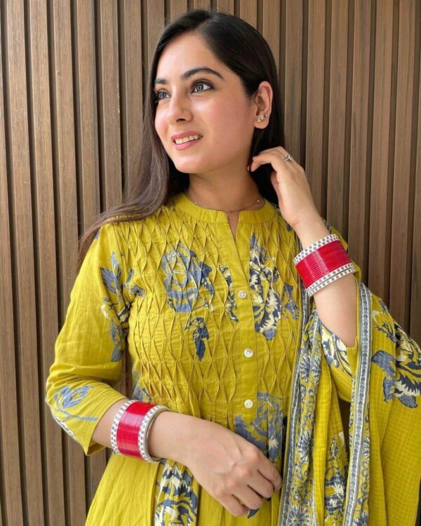 Cotton Printed Yellow Suit Set