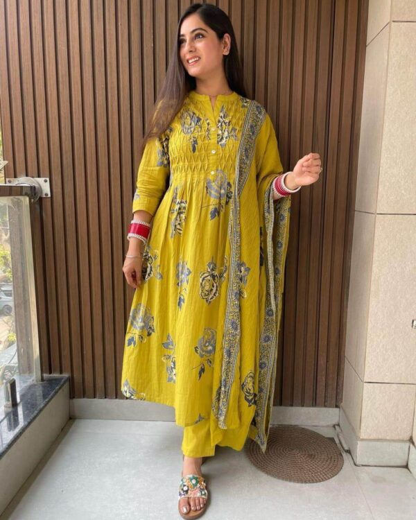 Cotton Printed Yellow Suit Set