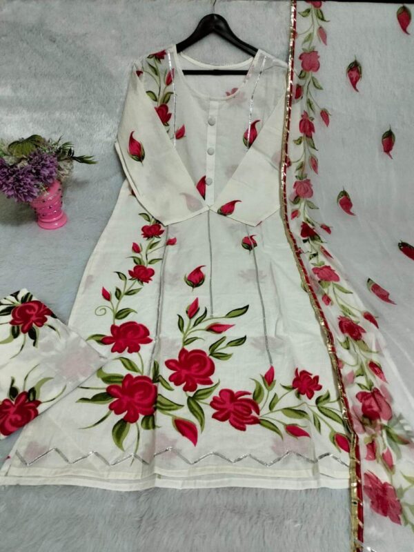 White Floral Cotton Salwar Suit Set