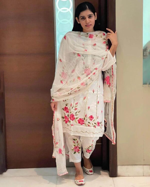 White Floral Cotton Salwar Suit Set