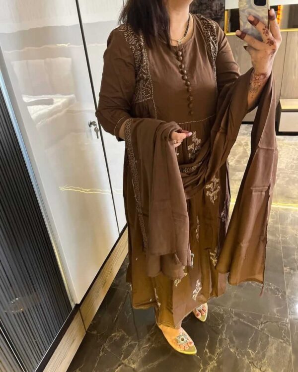 Dark Brown Kurti Combination Pant Dupatta Set