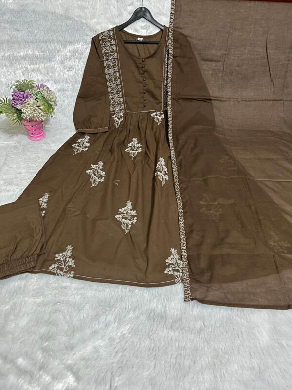 Dark Brown Kurti Combination Pant Dupatta Set