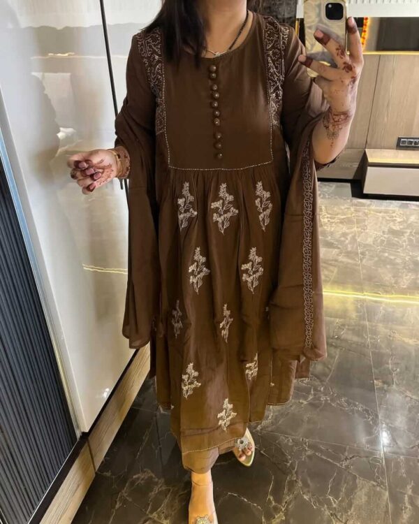 Dark Brown Kurti Combination Pant Dupatta Set