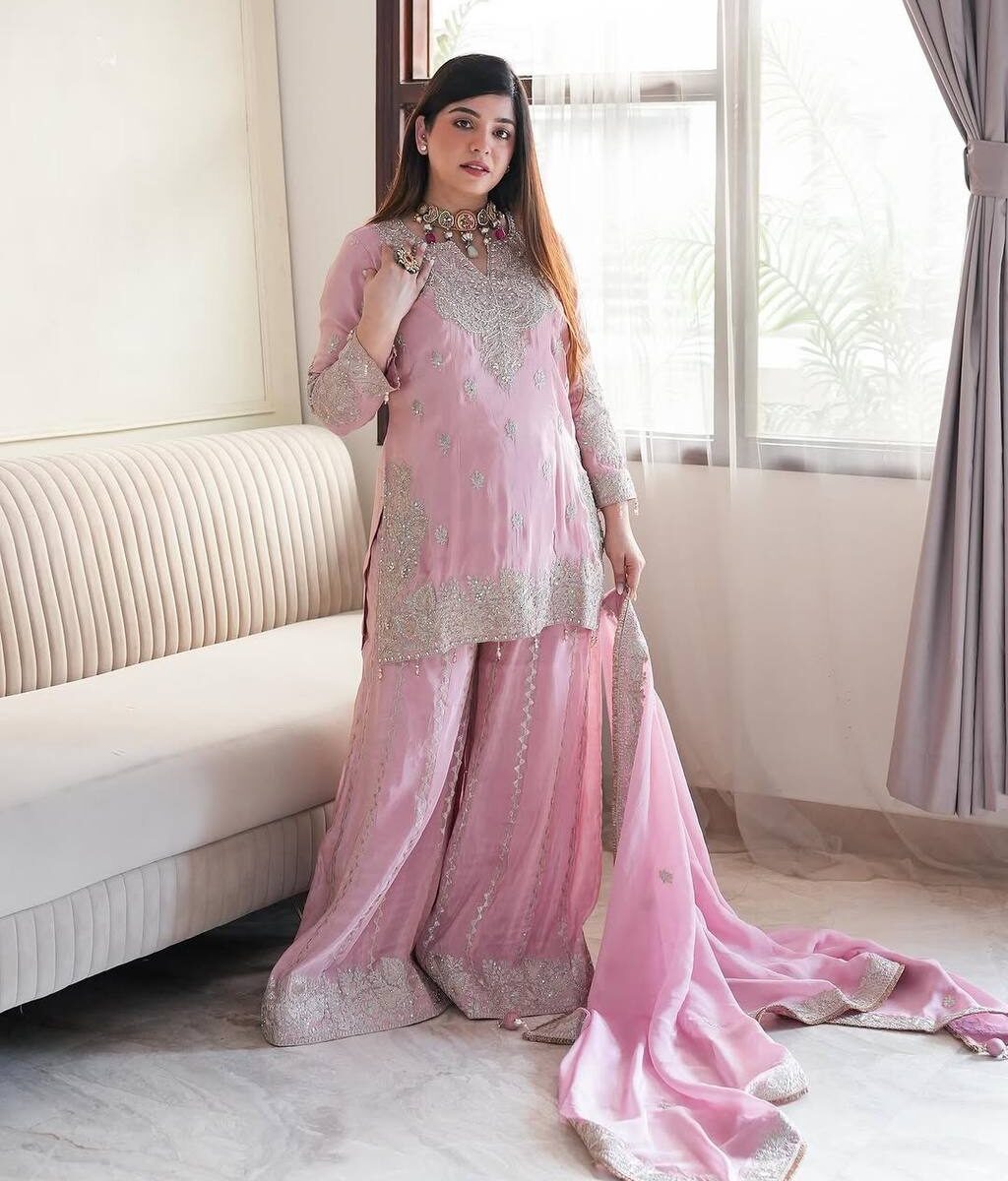 Light Pink Party Wear Palazzo Suit Set