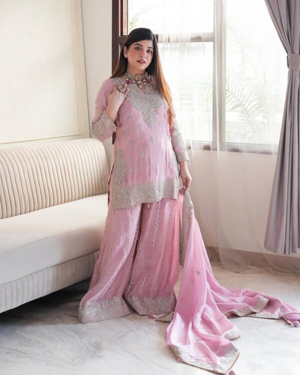 Light Pink Party Wear Palazzo Suit Set