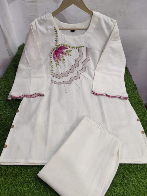 Embroidery White Cotton Cor-Ord Set