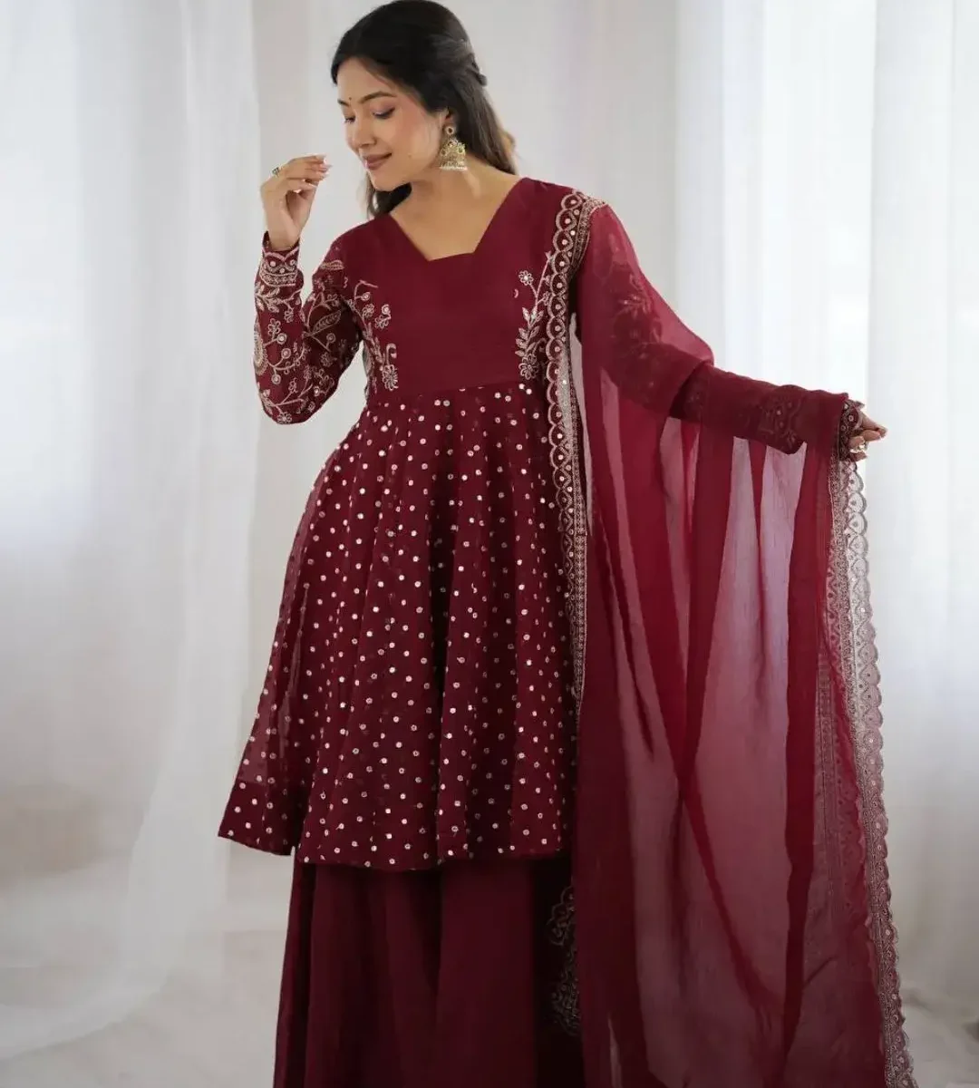 Maroon Colour Sharara Suit Set