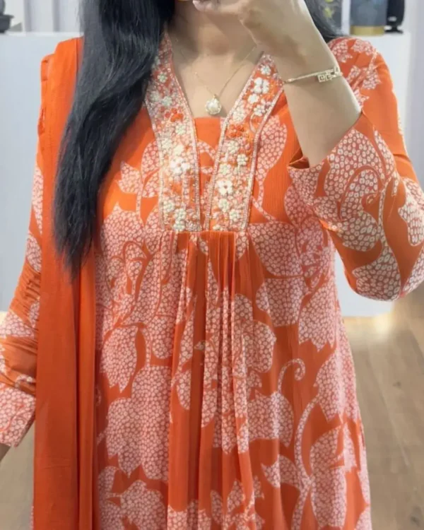 Orange Salwar Suit With Dupatta Set Front (2)