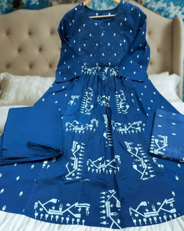 Printed Floral Blue Cotton Suit Set 1