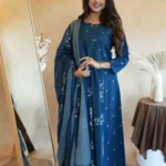 Printed Floral Blue Cotton Suit Set