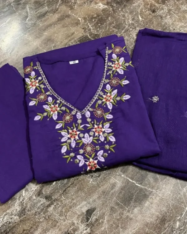 Purple Floral Print Kurti Pant Dupatta Set (4)