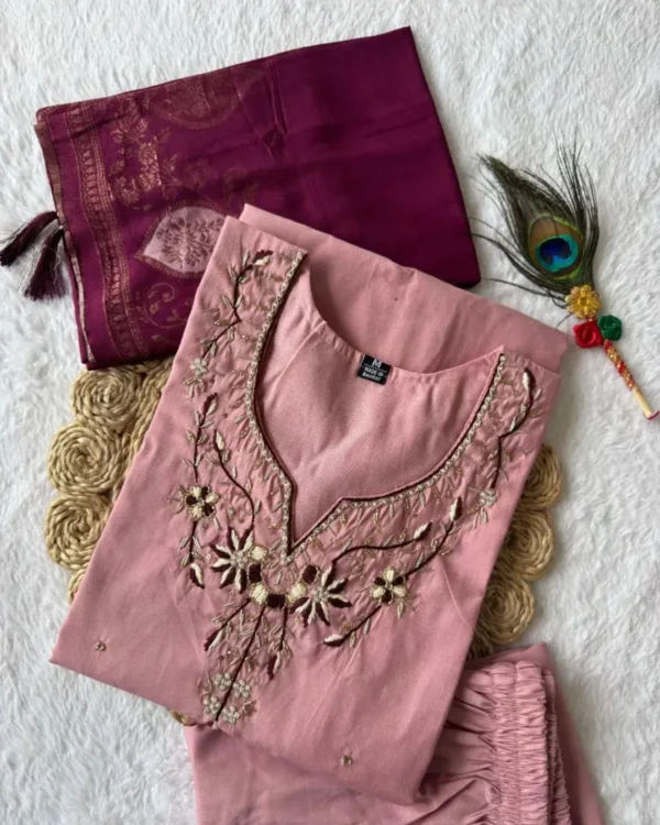 Silk Party Wear Kurti Pant Dupatta Set​ 1