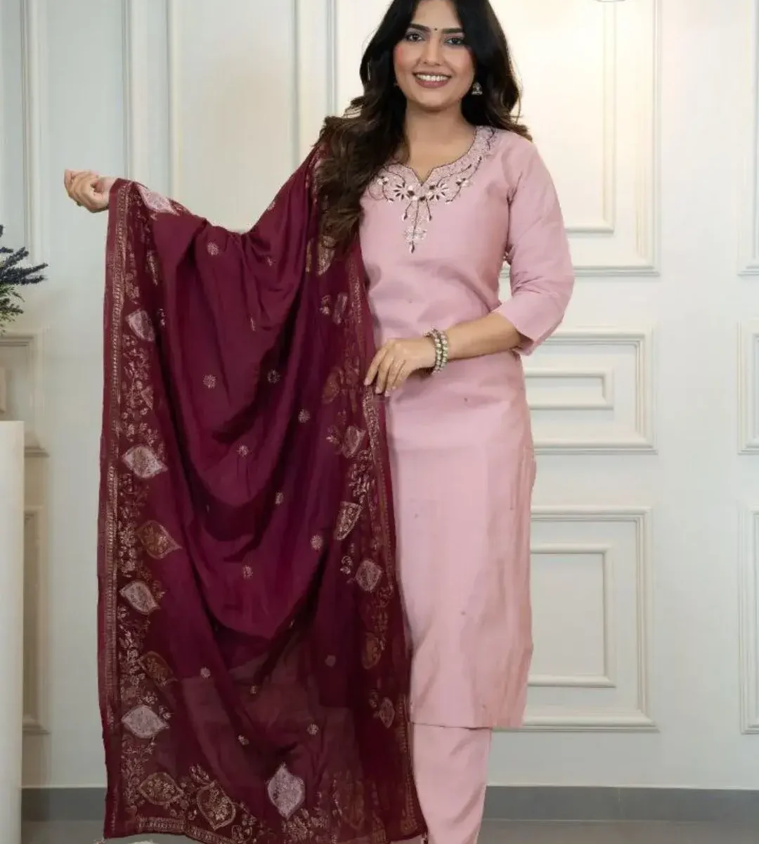 Silk Party Wear Kurti Pant Dupatta Set​