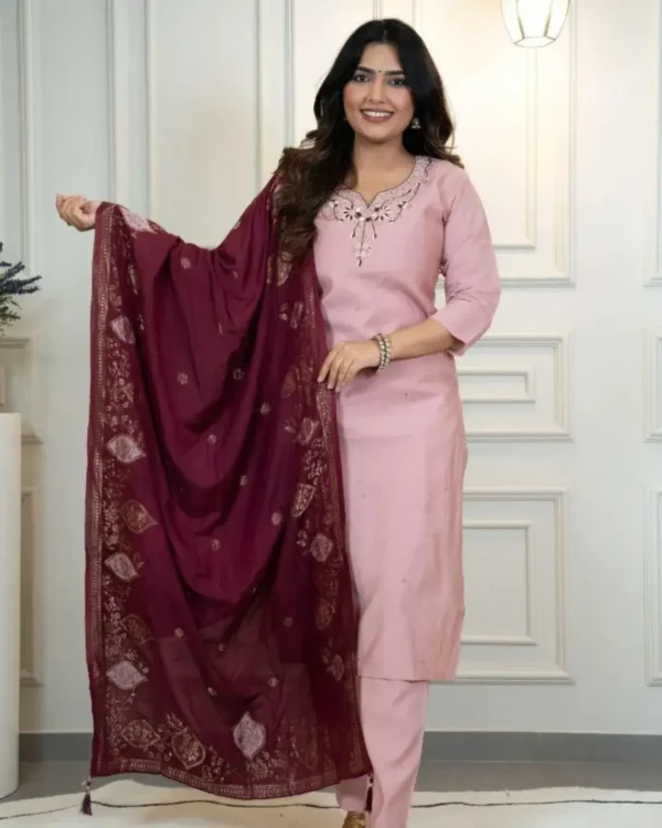 Silk Party Wear Kurti Pant Dupatta Set​