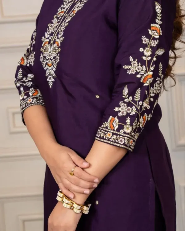Silk Purple Kurti Pant Dupatta Set 1