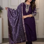 Silk Purple Kurti Pant Dupatta Set