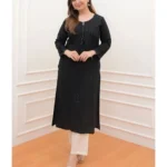 Rayon Black Kurti Pant Set For Office Wear