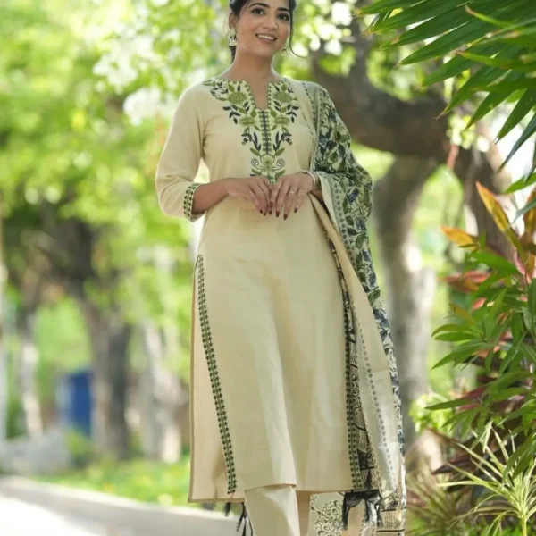 White Khadi Cotton Kurti​ Pant Dupatta Set