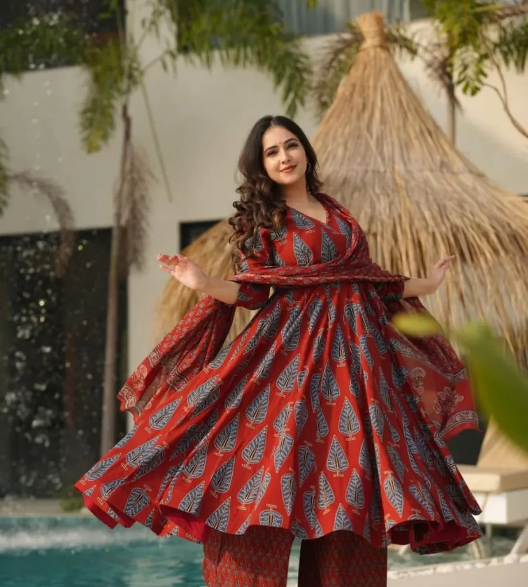Floral Print Anarkali Suit Set For Party Wear