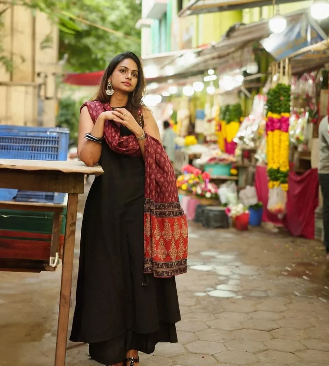 Black Printed Cotton Kurti Palazzo Set