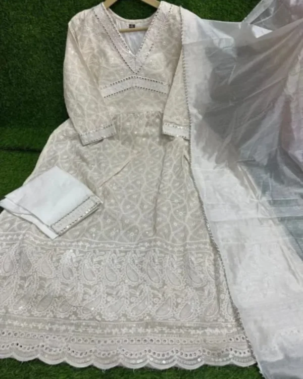 Cotton White Chikankari Embroidery Suit Set