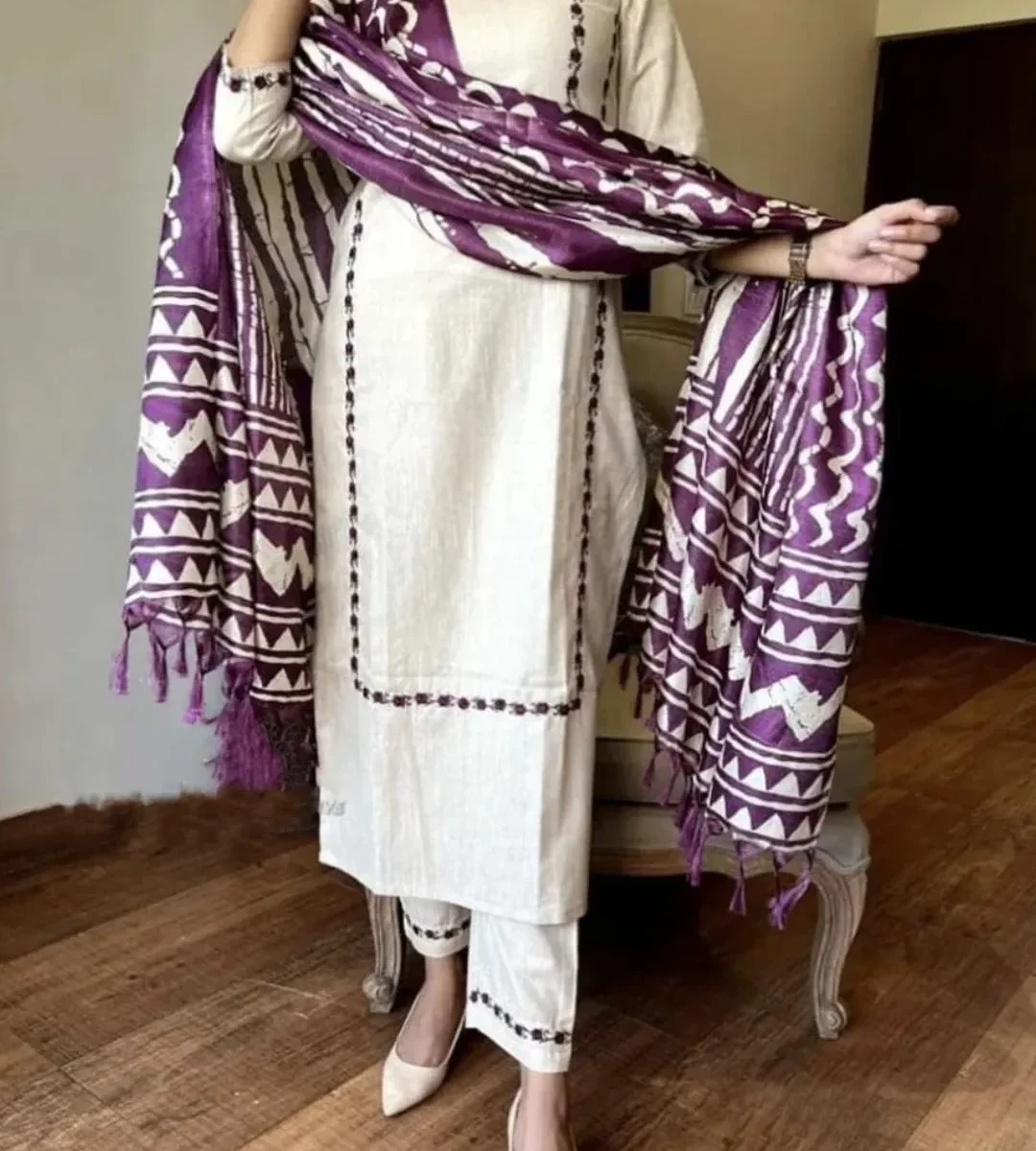 White Khadi Cotton Suit Set