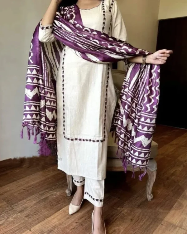 White Khadi Cotton Suit Set
