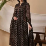 Floral Printed Black Cotton Suit Set
