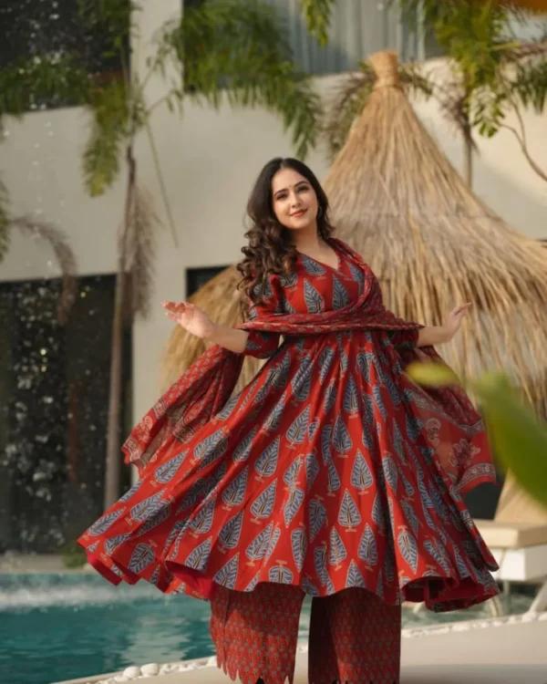 Floral Print Anarkali Suit Set For Party Wear