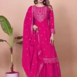 Pink Short Kurti With Sharara Dupatta Set