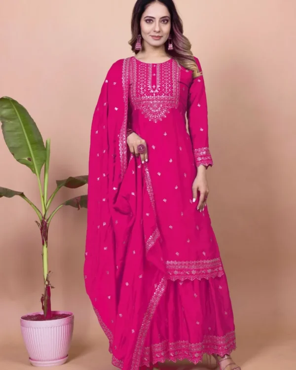 Pink Short Kurti With Sharara Dupatta Set