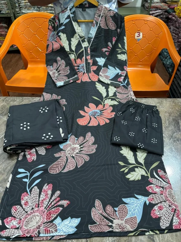 Muslin Floral Print Black Suit Set