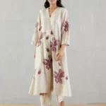 Floral Print Off White Suit With Dupatta​