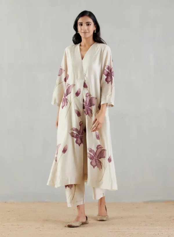 Floral Print Off White Suit With Dupatta​