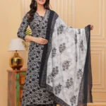 Black Cotton Kurti Palazzo Set With Dupatta