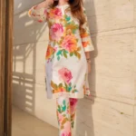 White Floral Cream Kurta Pant Set