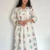 Floral Print White Cotton Kurti Pant Set