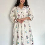 Floral Print White Cotton Kurti Pant Set