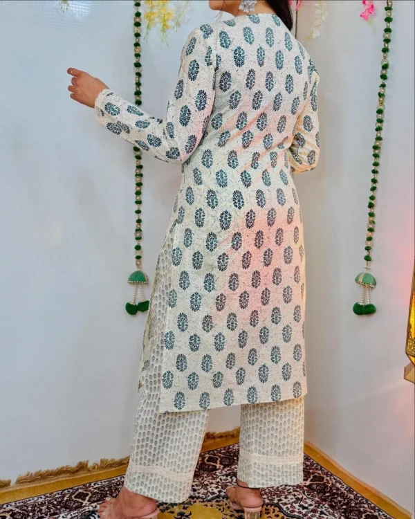 Handwork Printed Cotton Kurti Pant Set