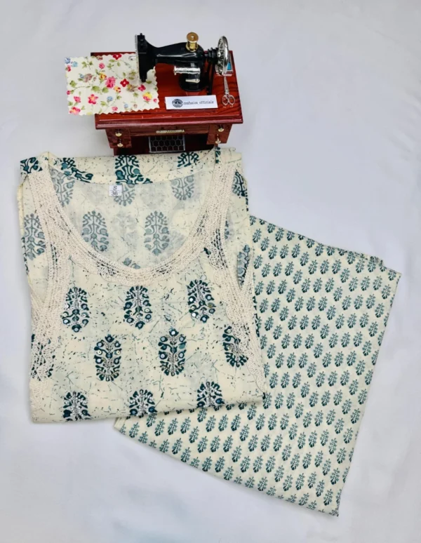 Handwork Printed Cotton Kurti Pant Set