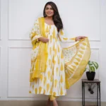 Flared Cotton Yellow White Suit Set