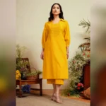 Yellow Slub Cotton Kurti Pant Set