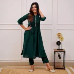 Printex Green Rayon Kurti Pant Set