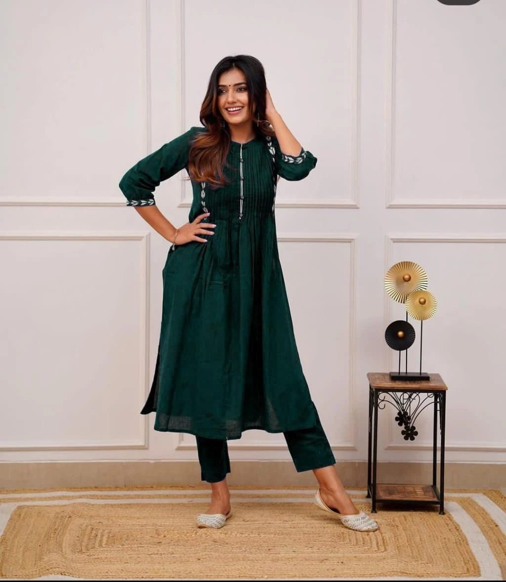 Printex Green Rayon Kurti Pant Set