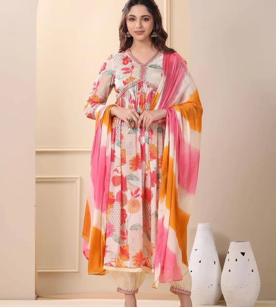 Party Wear Multicolored Alia Cut Suit Set