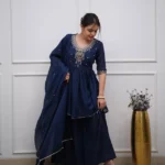 Dark Blue Short Kurti Sharara Dupatta Set