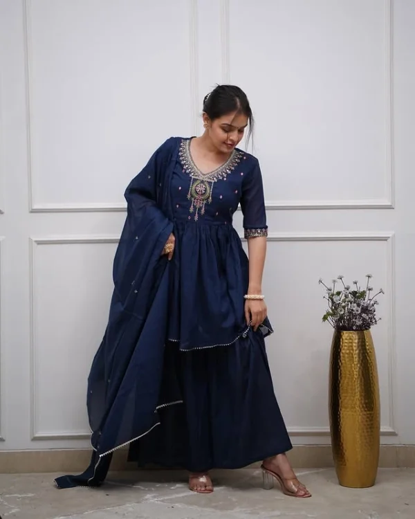 Dark Blue Short Kurti Sharara Dupatta Set