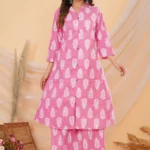 Pink Printed Office Wear Kurti Pant Set